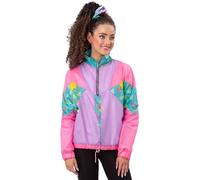 Smiffys XL 80s Pastel Windbreaker Jacket for Women Neon Shell Suit Style Retro Festival Outfit Top in Pink Purple and Turquoise for Fancy Dress or Themed Party Wear