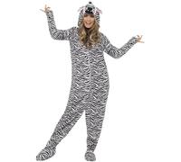 Smiffys Zebra Costume, Black & White All In One with Hood, Party Animals Fancy Dress, Animal Dress Up Costumes