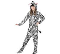 Smiffys Zebra Costume, Black & White with Hooded Jumpsuit, Children's Animal Fancy Dress, Animal Dress Up Costumes