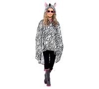 Smiffys Zebra Party Poncho, Black & White with Drawstring Bag, Party Poncho Fanc