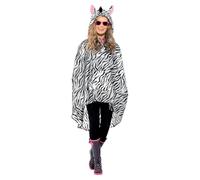 Smiffys Zebra Party Poncho, Black & White with Drawstring Bag, Party Poncho Fancy Dress, Animal Dress Up Costumes