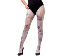 Smiffys Zombie Attack Opaque Tights, Nude with Wound & Bite Print, Fever Hosiery Fancy Dress, Zombie Dress Up Accessories