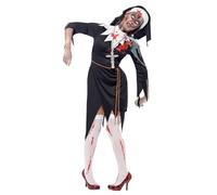 Smiffys Zombie Bloody Sister Mary Costume, Black Latex Wound, Rope Belt & Headpiece, Halloween Zombie Alley Fancy Dress