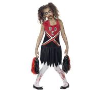 Smiffys Zombie Cheerleader Costume, Red & Black with Blood Stained Dress & Pom Poms, Halloween Child Fancy Dress, Zombie Dress Up Costumes