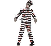 Smiffys Zombie Convict Costume, Black & White with Trousers, Top, Hat & Wrist Cuffs, Halloween Child Fancy Dress, Halloween Dress Up Costumes