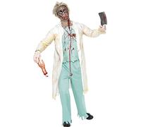 Smiffys Zombie Doctor Costume, Green with Jacket, Attached Top, Trousers & Gloves, Halloween Zombie Alley Fancy Dress, Zombie Dress Up Costumes