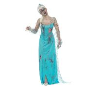 Smiffys Zombie Froze to Death Costume, Blue with Dress, Attached Latex Ribs & Tiara, Halloween Zombie Alley Fancy Dress, Princess Dress Up Costumes