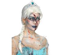 Smiffys Zombie Froze To Death Wig, White with Snowflake Jewels, Halloween Twisted Fairytale Fancy Dress, Storybook Character Dress Up Wigs