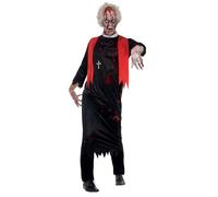 Smiffys Zombie High Priest Costume, Black with Tunic & Cross Necklace, Halloween Zombie Alley Fancy Dress, Halloween Dress Up Costumes