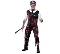 Smiffys Zombie Policeman Costume, Black with Top, Tie, Latex Piece, Trousers & Hat, Halloween Zombie Alley Fancy Dress, Zombie Dress Up Costumes