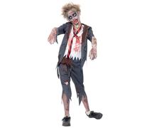 Smiffys Zombie School Boy Costume, Grey with Trousers, Jacket, Mock Shirt & Tie, Halloween Child Fancy Dress, Zombie Dress Up Costumes