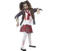 Girls Zombie School Girl Costume Horror Halloween Fancy Dress Child Outfit