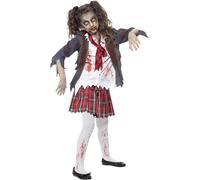 Smiffys Zombie School Girl Costume, Grey, with Skirt, Jacket, Mock Shirt Tie, M