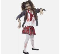 Smiffys Zombie School Girl Costume, Grey with Skirt,Jacket, Mock Shirt Tie TEEN