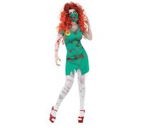 Smiffys Zombie Scrub Nurse Costume, Green with Dress & Facemask, Halloween Adult Fancy Dress, Zombie Dress Up Costumes
