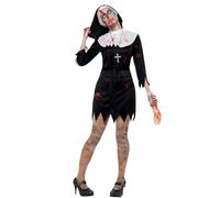 Smiffys Zombie Sister Costume for Women, Black Horror Nun Outfit Dress, Belt Headpiece, Scary Undead Religious Fancy Dress Adults, Halloween, Horror Parties Zombie Themed Events, XSmall