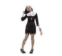 Smiffys Zombie Sister Costume for Women, Black Horror Nun Outfit Dress, Belt Headpiece, Scary Undead Religious Fancy Dress Adults, Halloween, Horror Parties Zombie Themed Events, Xlarge