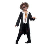 Smiffys Zombie Student Costume, Black & White with Robe, Attached Shirt & Tie, Halloween Child Fancy Dress, Zombie Dress Up Costumes