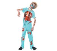 Smiffys Zombie Surgeon Costume, Blue with Bloodied Trousers, Top, Mask & Stethoscope, Halloween Child Fancy Dress, Zombie Dress Up Costumes