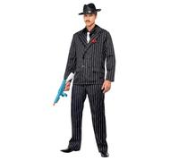 Smiffy's Costume Zoot Suit, Men's Black Jacket with Rose Lapel, Trousers, Shirt Front & Tie, Medium