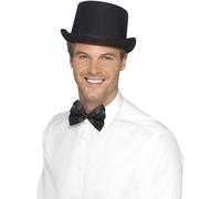 Smiffys Top Hat, Satin Look, Black with Elastic Inner Rim, Historical Fancy Dress, Adult Dress Up Hats Halloween