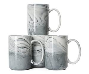 Smilatte 14 Ounce Unique Coffee Mugs, EM068 Novelty Marble Ceramic Cup with Large Handle for Home and Office, Microwave Dishwasher Safe, Set of 4, Gray
