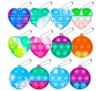 Smilcloud Pack of 12 Mini Pop Bubble Fidget Key Fob Silicone Sensory Toy Mini Pop Pop Push Keychain Set Popit Keychain for Adults and Children (Random Colour)
