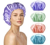 SMILCO 4 Pack Shower Caps, Double Waterproof Layers Reusable Bath Caps for Women Hair Protection