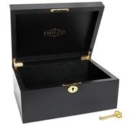 Smilco Wooden Box with Hinged Lid Acacia Wood Decorative Storage Boxes Hand-Crafted Wooden Box for Recipes Decorative Storage or as Keepsake.(Black)