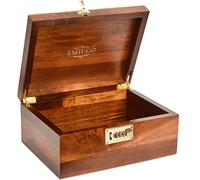Smilco Wooden Box With Hinged Lid | Combination Lock Hand-Crafted Acacia Wood Keepsake Box For Decoration | Jewelry Storage