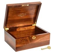 Smilco Wooden Storage Box with Hinged Lid Acacia Wood Hand-Crafted Wooden Box for Recipes Decorative Storage or as Keepsake.(Primary Colors)