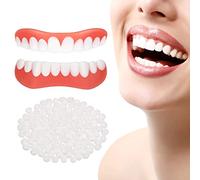 Smile Dentures Teeth 1 Pair Instant Veneers Dentures, Missing Tooth Replacement Kit False Teeth Veneers, Temporary Dentures Upper and Lower Jaw Covering Bad Teeth for Men and Women