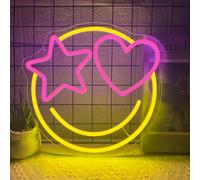 Smile Face Neon Sign, Dimmable Smiley Face Led Neon Signs for Wall Decor, USB Powered Happy Face Neon Light Up Sign for Gaming Room Bedroom Birthday Party Wedding Home Bar Man Cave Club