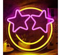 Smile Face Neon Sign, Wootfairy Happy Thanksgiving Led Neon Signs for Wall Decor, Dimmable Neon Light for Bedroom, Gaming Room, Kids Room, Bar Decoration, Yellow and Pink Light Up Signs for Wedding