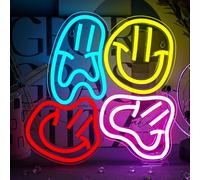 Smile Faces Neon Sign Led Colorful Distorted Happy Faces Neon Light Signs for Wall Decor Usb Light Up Signs for Kids Bedroom Aesthetic Preppy Room Decor Party Decoration Teens Gifts