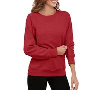 Smile Fish Women Crew Neck Long Sleeve Sweatshirt Casual Loose Fit Fall Shirts Relaxed Tunic Tops, Red, S