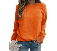 Smile Fish Womens Crewneck Long Raglan Sleeve Sweatshirt Relaxed Fit Pullover Tops, Orange, Large