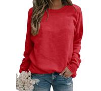 Smile Fish Womens Crewneck Long Raglan Sleeve Sweatshirt Relaxed Fit Pullover Tops, Red, Medium