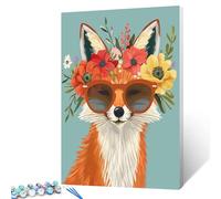 Smile Fox Wear Sunglass and Flowers on Head Oil Painting Paint by Number Kits 16 x 20 inch Canvas Cute Animal DIY Painting for Kids Students Adults Beginner with Brushes Acrylic Pigment(without Frame)