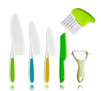 Smile Kid Big Happy 6 Pcs Kids Plastic Knives Set,Montessori Toys Kitchen Set Cooking Sets Real-Toddler Kids Safe Knife Set for Chopping, Child Safety Kitchen Knives, Knife & Crinkle Cutter