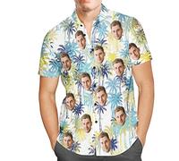 Smile lab Custom Face Hawaiian Shirts for Men Boys Personalised Photo Flamingo Tropical Floral Shirts Beach Short Sleeve Shirts Gifts for Boyfriend Son Father, Personalised Gifts for Men