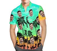 Smile lab Custom Mens Hawaiian Shirt with Face Personalised Photo Tropical Floral Aloha Beach Shirt Funny Gifts for Men Husband Bf Dad