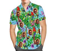 Smile lab Custom Mens Hawaiian Shirt with Face Personalised Photo Tropical Floral Aloha Beach Shirt Funny Gifts for Men Husband Bf Dad