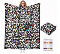 Smile lab DIY Colouring Blanket with 24 Colour Markers, Colour Your Own Blanket, Creative Personalized Cozy Soft Sherpa Fleece, Personalised Home Decor Ideal Gift for Women Family Friends