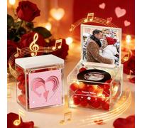Smile lab Personalised Acrylic Music Box with Light - Custom Mini Photo & Song Vinyl Record Player, Romantic Valentine’s Day Gift for Couples, Anniversary & Birthday Gift for Her or Him
