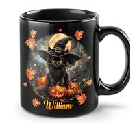 Smile Lab Personalised Black Cat Mug, Gifts for Cat Lovers - Spooky Season Mug, Custom Coffee Cup - 11oz, 15oz