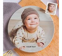 Smile lab Personalised Ceramic Dinner Plates Custom Photo, Picture, Text, Logo -White Round 8inch, Kitchen Microwave & Dishwasher Safe, Thanksgiving Holiday Christmas Party Upscale Dinnerware Plates