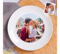 Smile lab Personalised Ceramic Dinner Plates Custom Photo, Picture, Text, Logo -White Round 8inch, Kitchen Microwave & Dishwasher Safe, Thanksgiving Holiday Christmas Party Upscale Dinnerware Plates