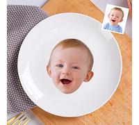 Smile lab Personalised Ceramic Dinner Plates Custom Photo, Picture, Text, Logo -White Round 8inch, Kitchen Microwave & Dishwasher Safe, Thanksgiving Holiday Christmas Party Upscale Dinnerware Plates