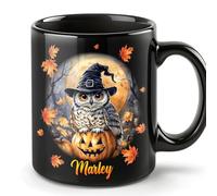 Smile lab Personalised Halloween Owl Mug, Gifts for Owl Lover, Owl Gift for Women, Owl Coffee Mug, Wild Animal Lover Gift, Custom Coffee Cup Ceramic Mug, Customized Halloween Gifts